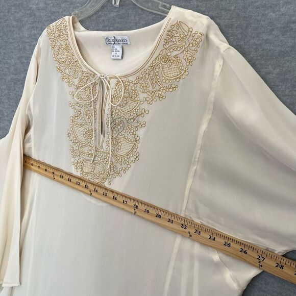 Diane von Furstenberg Embroidered Silk Tunic Womens 1X Cream Gold Sheer Elegant - Picture 9 of 10